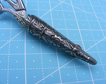 Pewter Sheath for embroidery scissors with pin on back