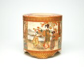 Finely Painted Satsuma Censer from Japan - Porcelain, Kimono, Butterfly, Flower, Japanese Maple, Plum Blossom