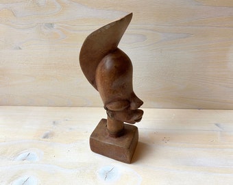 Hand Carved Vintage African Face Figurine - Statue