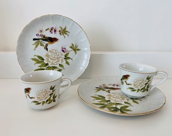 B4108 - Set of Two Matching Teacups and Saucers - "Chinese Garden" by Shafford (Japan)