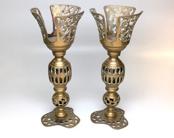 Pair of Versatile Intricate Brass Candle Stands - Made in Taiwan