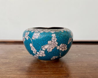 Qing Dynasty Blue Chinese Cloisonné Scholar's Brush Pot Decorated with Flowers - Vintage, Antique, Asian, Home Decor