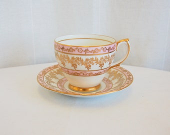 B5107 - Hand Painted Pink Florals with Gold Trims Clarence Bone China - Made in England