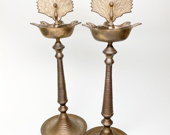 Pair Vintage Brass Peacock Ornamental  Stands - Asian Works of Art