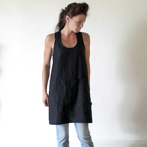 Black Linen Pinafore Apron, Crossback Design, No Tie Apron, Cooking Apron, Gift for Her