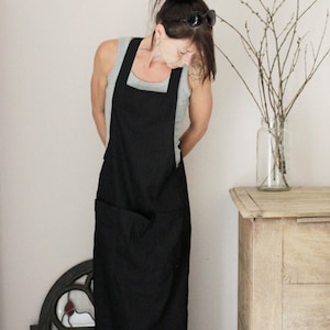 Long linen pinafore dress