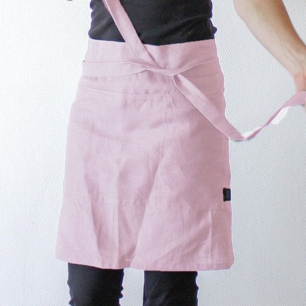 Linen Half-Apron in Pink, Ready to ship, Barista Apron