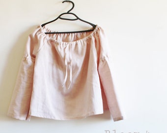 Pure Linen Blouse with Long Sleeves, Lightweight Spring Shirt, Linen Boho Blouse, Womens Fashion