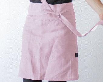 Linen Half-Apron in Pink, Ready to ship, Barista Apron