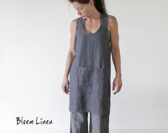 Linen Pinafore Apron, Crossback Apron, No Tie Adjustable, Gardening Apron, Gift for Girlfriend