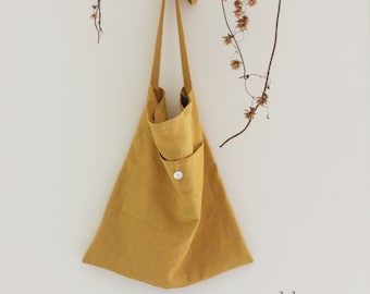 Reversible Cross Body Totebag, Linen market bag, Messenger bag