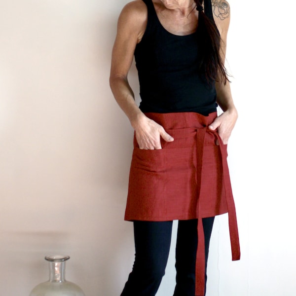 Linen barista apron, Half apron