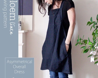 PDF Sewing Pattern Asymmetrical Overall Dress, Women's Jumper Dress, Sew a Gift for Her, A4/US Letter/A0