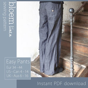 Sewing Pattern Loose Fit Pants PDF, Trousers Tutorial, Instant Download Trousers Pattern, Drawstring Waist, Straight Leg, DIY Clothing