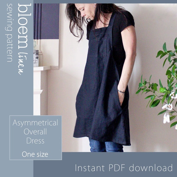 PDF Sewing Pattern Asymmetrical Overall Dress, Women's Jumper Dress, Sew a Gift for Her, A4/US Letter/A0