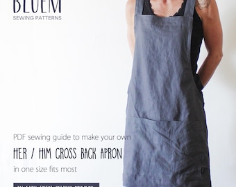 Unisex Cross Back Apron Sewing Pattern: No Tie Design (PDF Pattern)