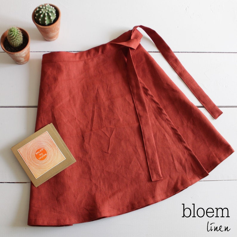 Linen Wrap Skirt Knee Length Circle Skirt