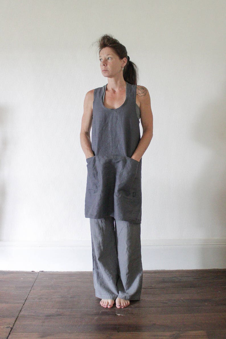 Linen Pinafore Apron, Crossback Apron, No Tie Adjustable, Gardening Apron, Gift for Girlfriend image 3