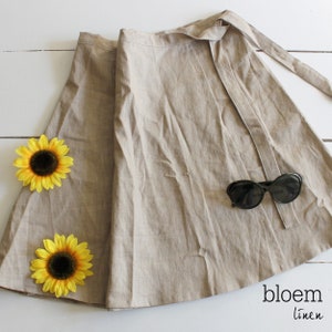 Falda envolvente de lino hasta la rodilla Midi, envoltura de lino natural, falda de verano, envoltura casual, moda ecológica Stone