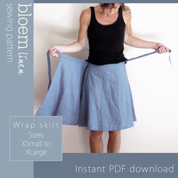 Gonna avvolgente con modello di cucito digitale, modello di gonna in PDF, tutorial di cucito fai-da-te, progetto di cucito per abbigliamento da donna