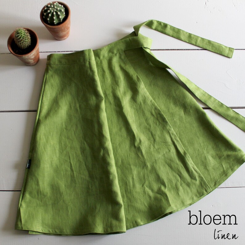 Linen Wrap Skirt Knee Length Circle Skirt