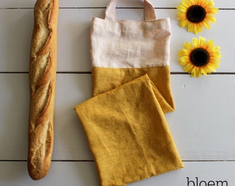 French linen baguette bag, Zero waste bread bag