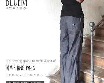 Sewing Pattern Drawstring Pants, PDF Loose fit Trousers Sewing Project