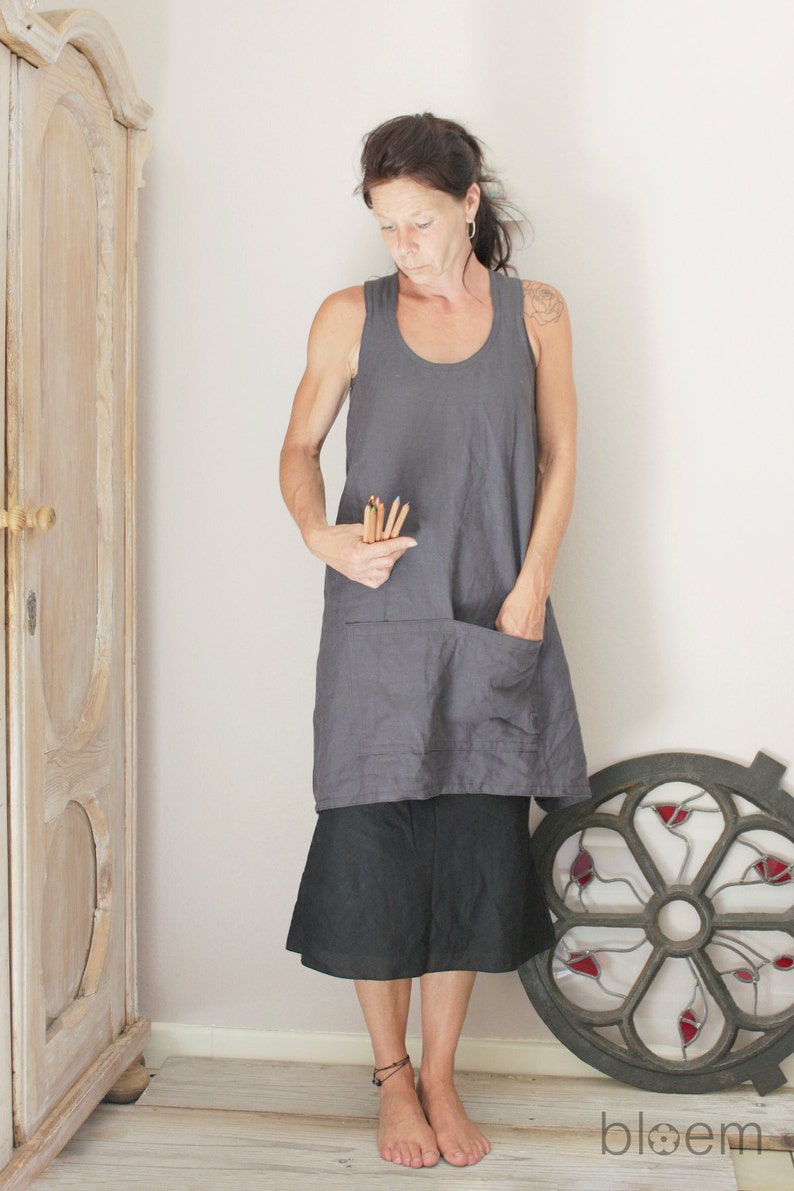 Linen Pinafore Apron, Crossback Apron, No Tie Adjustable, Gardening Apron, Gift for Girlfriend image 4