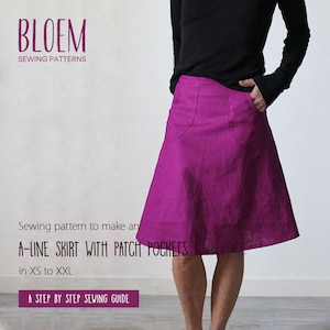 A-Line Skirt Sewing Pattern with Patch Pockets: Beginner PDF Guide (XS-XXL)