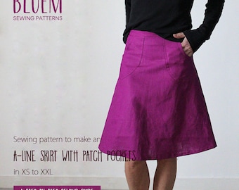 A-Line Skirt Sewing Pattern with Patch Pockets: Beginner PDF Guide (XS-XXL)