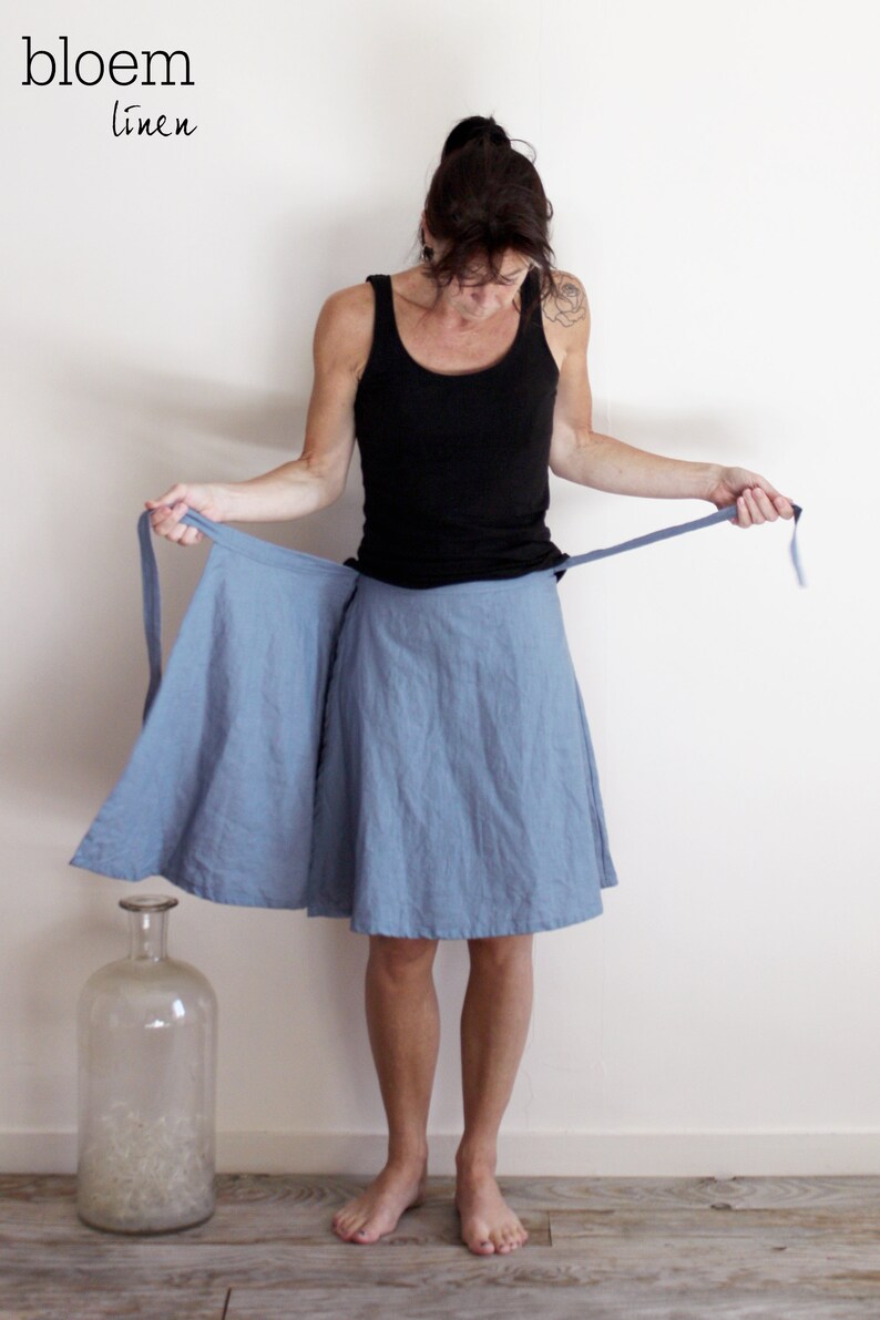 Linen Wrap Skirt Knee Length Circle Skirt