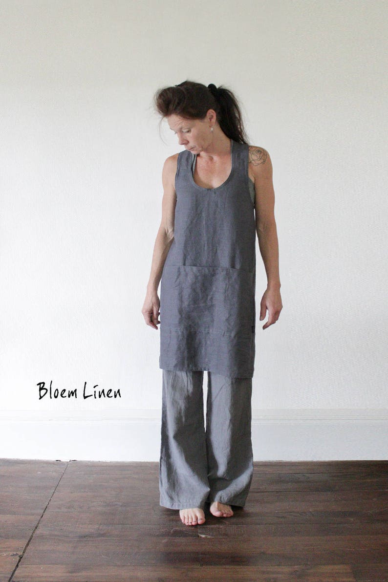 Linen Pinafore Apron, Crossback Apron, No Tie Adjustable, Gardening Apron, Gift for Girlfriend Blue grey