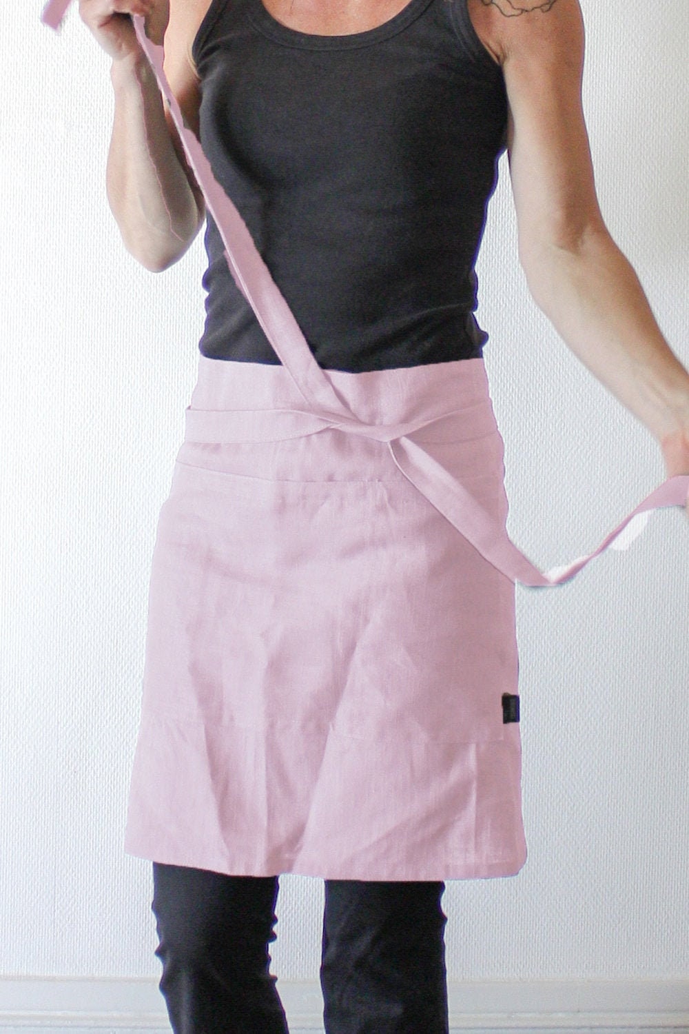 Prêt à Expédier, Linge Mi-Tablier en Taille Rose S, Tablier Barista, Naturel