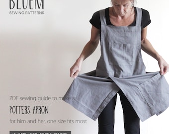 Sewing Pattern Split-leg Potters Apron, Instant PDF Download, Pottery Apron Sewing Guide, Sew a Gift for a Potter