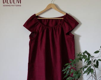 Linen Boho Top: Bordeaux Raglan Sleeve Blouse (US 10 / Eur 42)