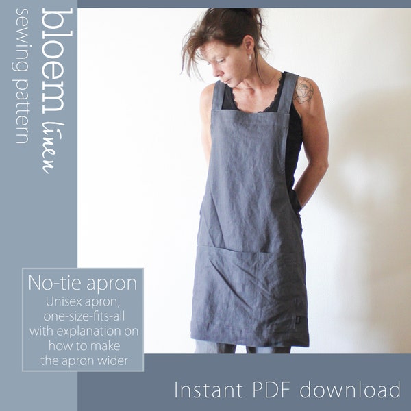 Sewing Pattern Unisex No Tie Apron, PDF Pattern, DIY Clothing Project, Instant Downloadable Tutorial, Sew a Gift for Him or Her