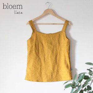 Women's Linen Summer Top in Saffron Yellow.