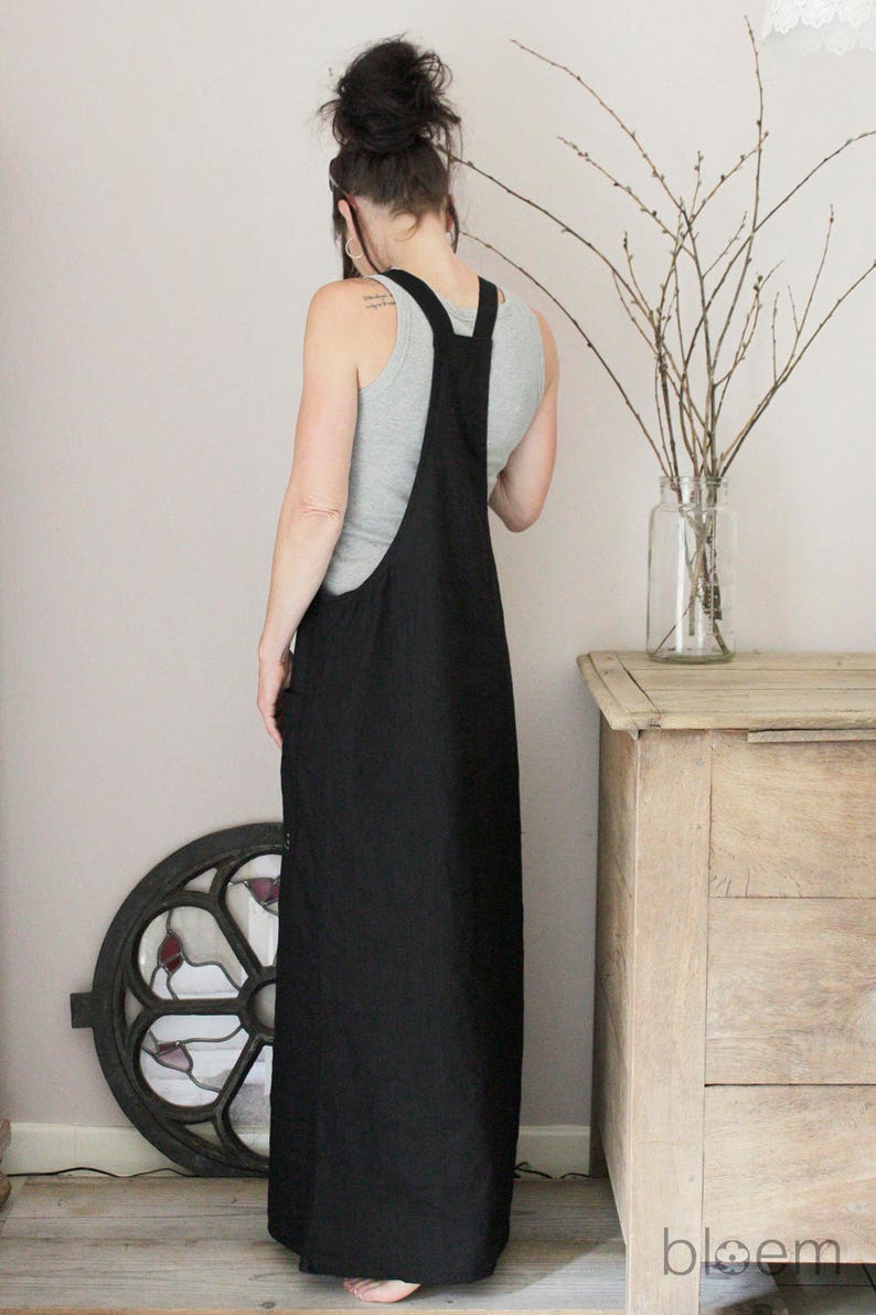 Long linen overall dress