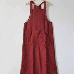 Pinafore dress in Rust coloured linen.
