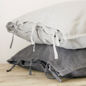 Funda de almohada de ropa de cama cuadrada, 65 x 65 cm / 25,5 x 25,5 pulgadas, Funda de almohada de lino prelavada Light grey