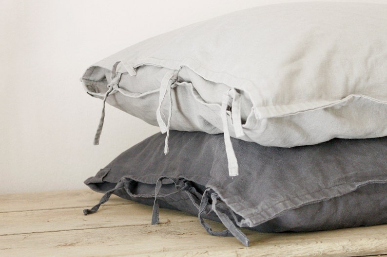 Funda de almohada de ropa de cama cuadrada, 65 x 65 cm / 25,5 x 25,5 pulgadas, Funda de almohada de lino prelavada Light grey