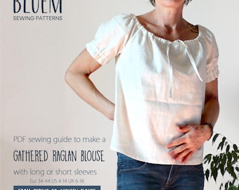 PDF Sewing Guide gathered Raglan Blouse: Instant Download Women's Peasants Top