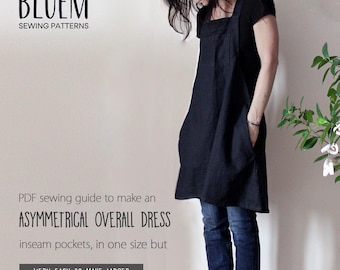 PDF Sewing Pattern Asymmetrical Overall Dress: Guide Women's Jumper Dress A4/US Letter/A0