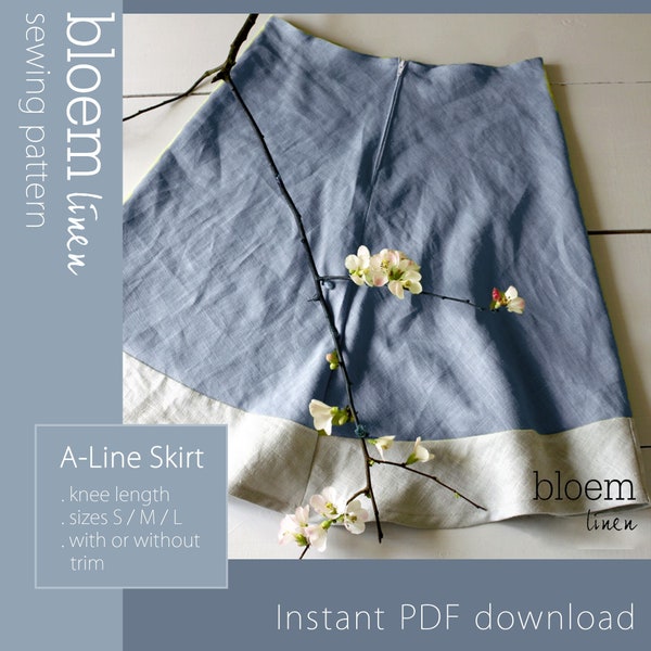 Digital Sewing Pattern A-line Skirt, Instant PDF Download Pattern Casual Skirt, DIY Clothing