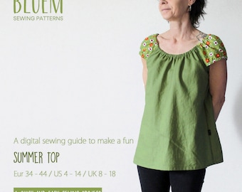 Sewing Pattern Short Sleeve Top, Summer Blouse, PDF Sewing Guide, Womens Casual Shirt, DIY Clothing A4/US Letter/A0