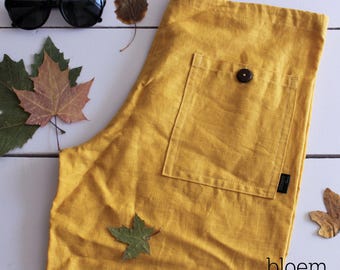 Yellow Linen Drawstring Pants: Loose Trousers, US 14 / Eur 44