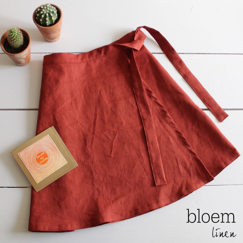 Linen Wrap Skirt Knee Length Midi, Natural Linen Wrap, Summer Skirt, Casual Wrap, Eco-Friendly Fashion Rust