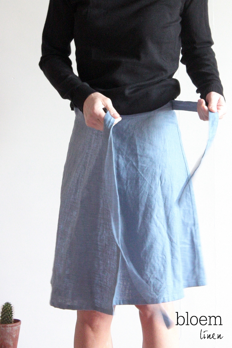 Linen Wrap Skirt Knee Length Midi, Natural Linen Wrap, Summer Skirt, Casual Wrap, Eco-Friendly Fashion image 4