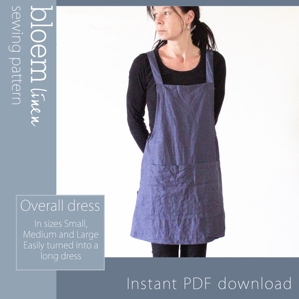 Digital Overall Dress Sewing Pattern PDF, Women's Clothing DIY Project Tutorial, Instant Download Jumper Dress Pattern