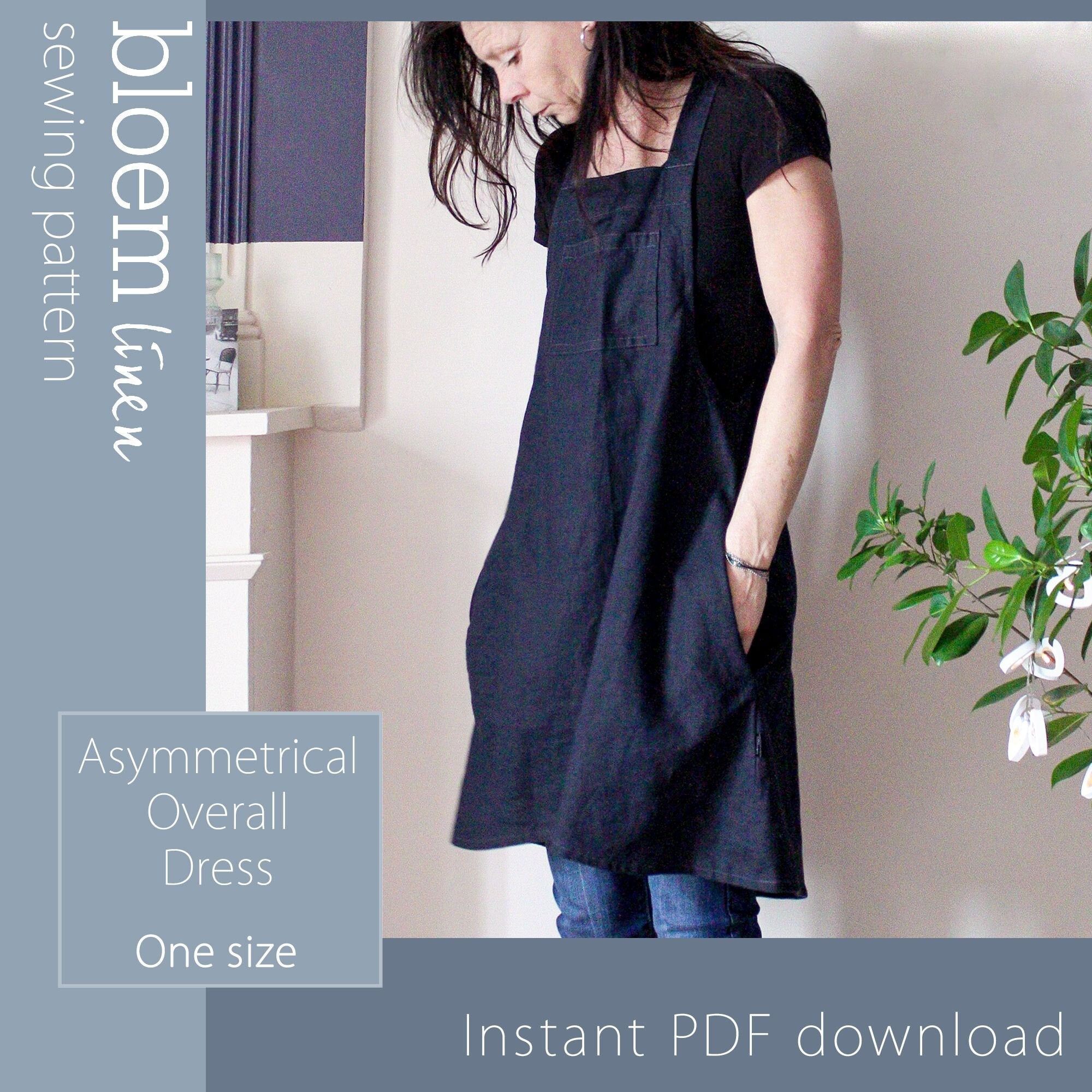 PDF Sewing Pattern Asymmetrical Overall Dress, Women's PDF Sewing Pattern Asymmetrical Overall Dress, Women's